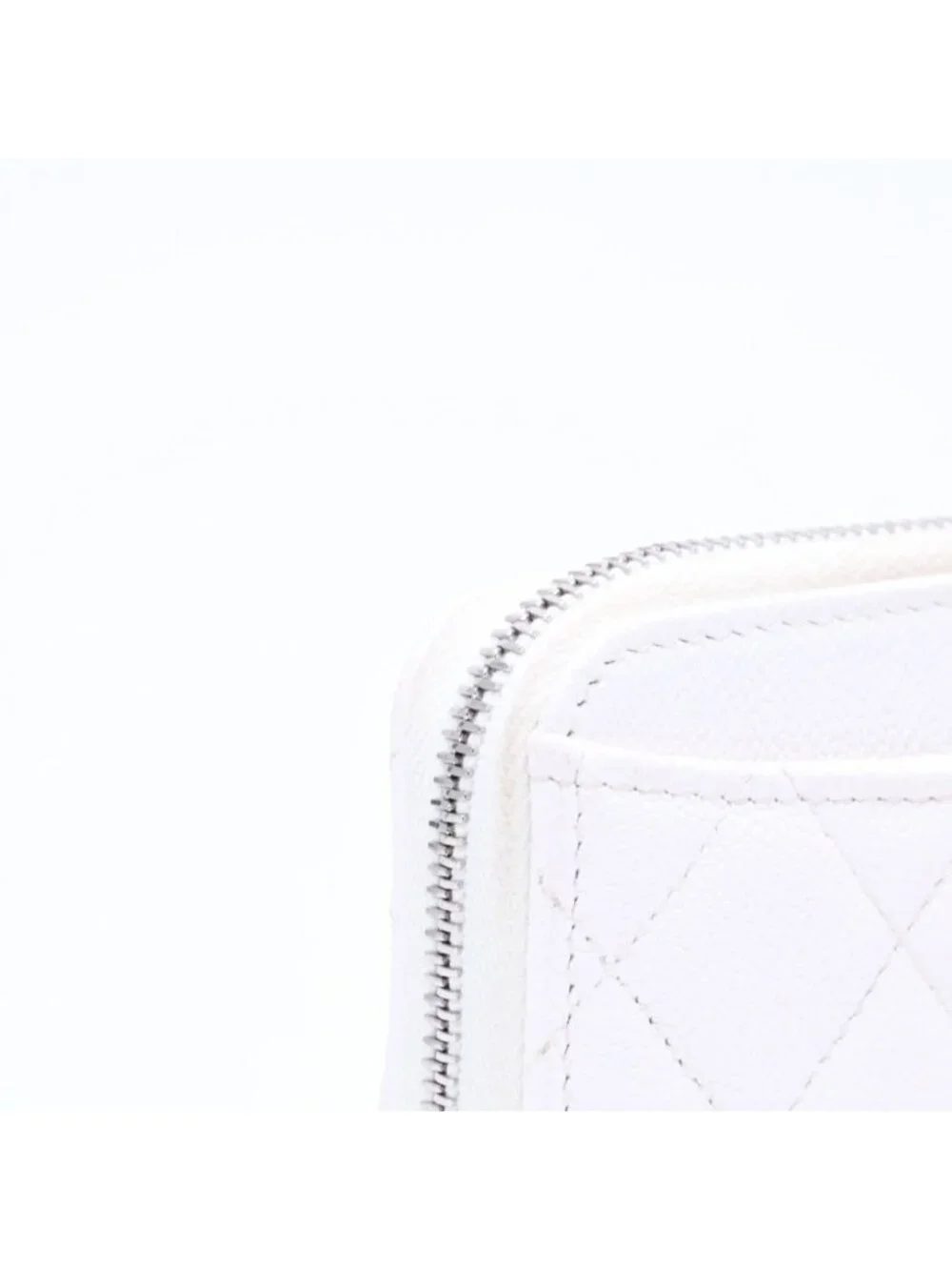 Chanel Classic Coin Purse Stand CC Logo Caviar Leather White Silver